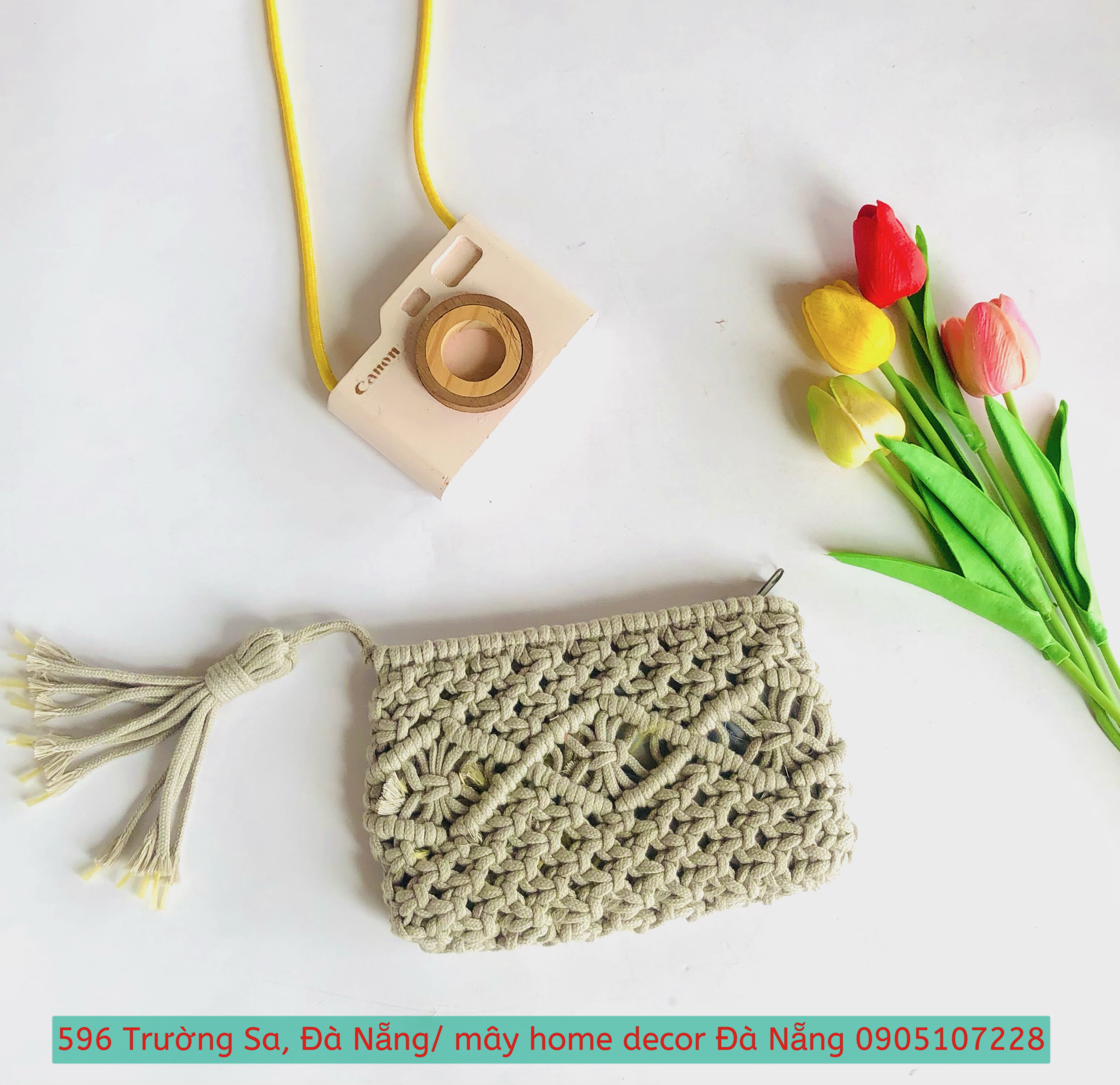 [Siêu Sale] Ví Macrame Cầm Tay Chất Liệu Len Đan Tay Tỉ Mỉ Xinh Xắn Cao Cấp - Kích thước: ngang: 20cm * dài :13cm