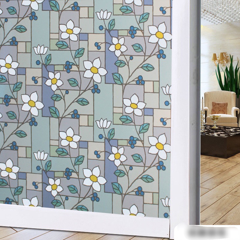 Cuộn 5m x 60cm rộng decal pvc dán kính mờ - hoa ô xanh p033
