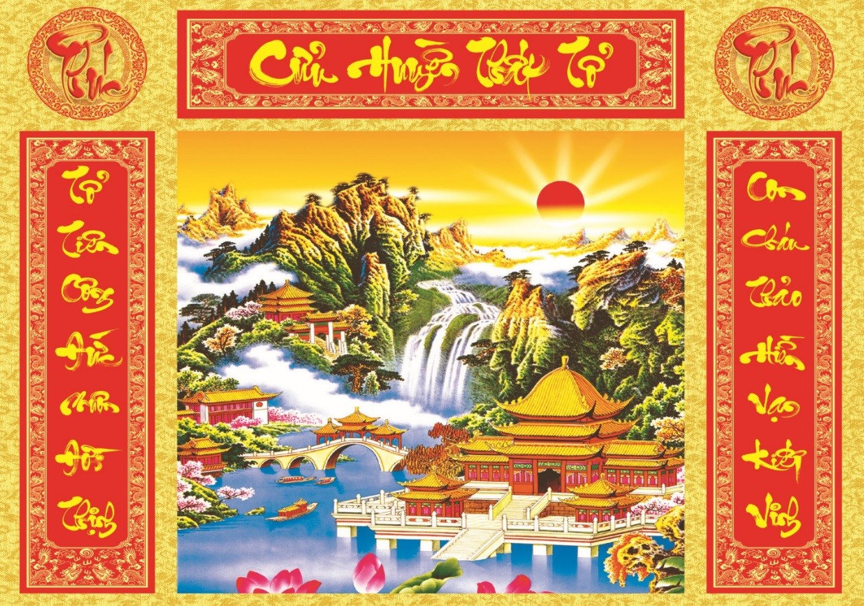 Tranh ĐÍNH Đá CỬU HUYỀN THẤT TỔ (ĐÁ ABC CAO CẤP). Kích Thước: 1m1 x 75cm