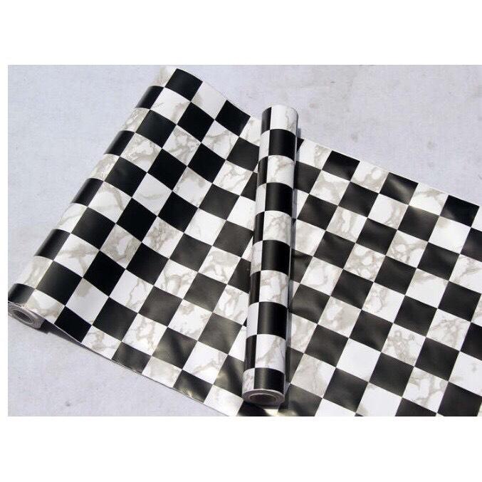 5 Mét Giấy Dán Tường, Khổ 45CM Rộng Decal PVC Trang Trí ( có keo ) - Ô VUÔNG TRẮNG ĐEN PT633