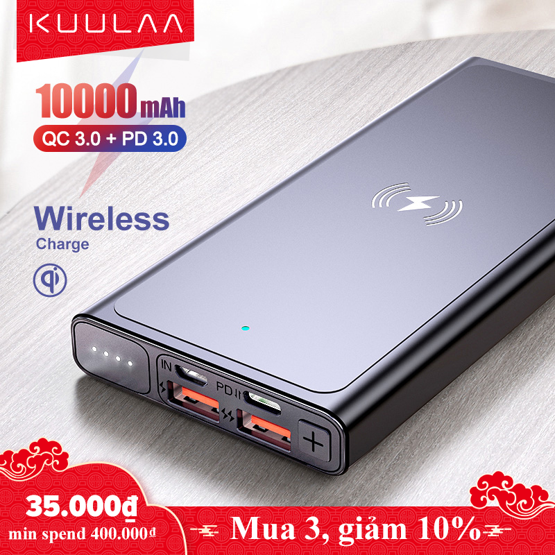 KUULAA 10000mAh Qi Wireless Charger Power Bank External Battery Wireless Charging Powerbank For iPhone11 X Samsung huawei Xiaomi