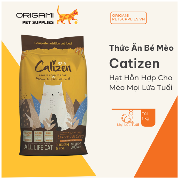 [HCM] Catizen - Hạt Hỗn Hợp Cho Mèo Mọi Lứa Tuổi - Túi 1kg - Origami Pet