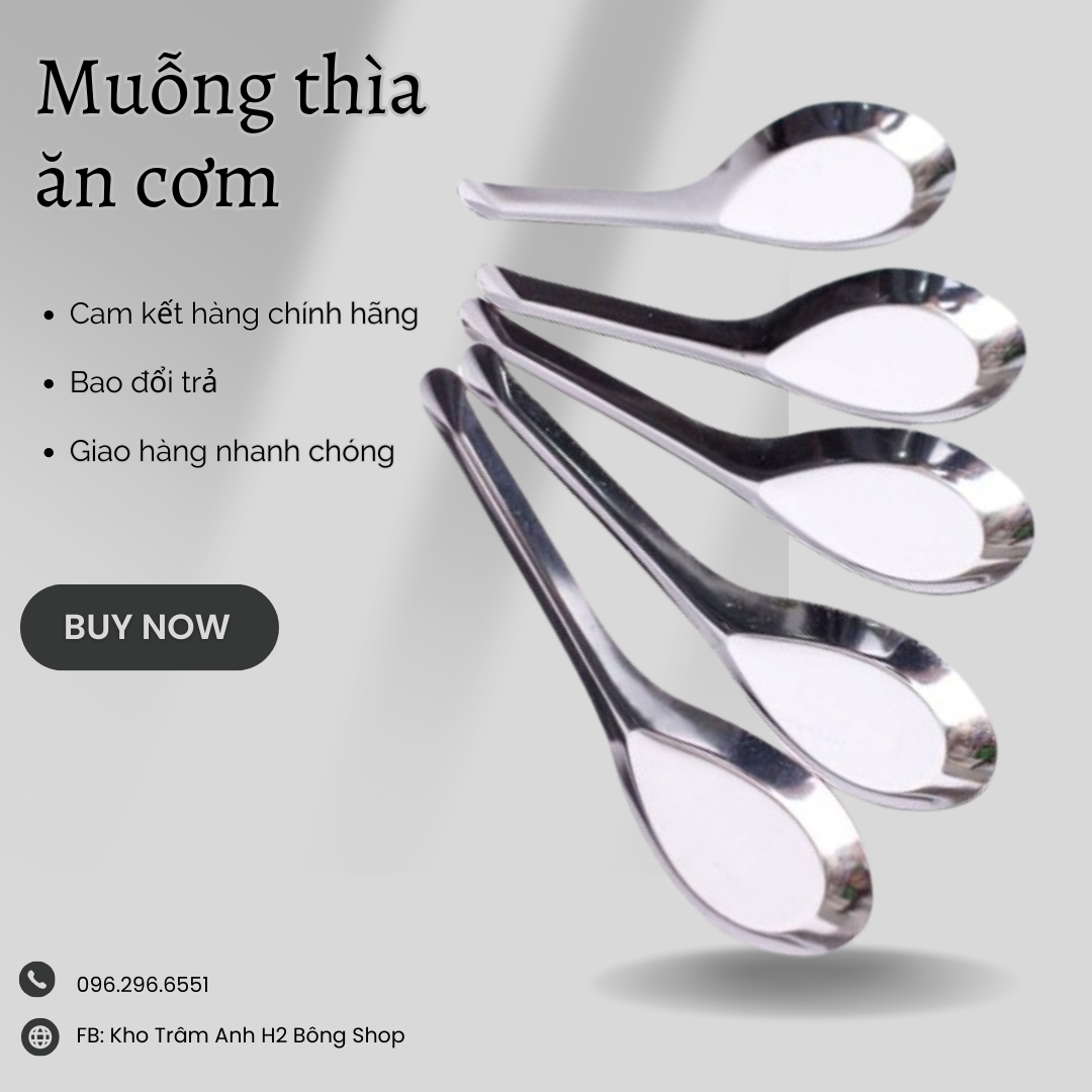 Set 10 thìa inox ăn cơm ăn phở, cơm, súp...