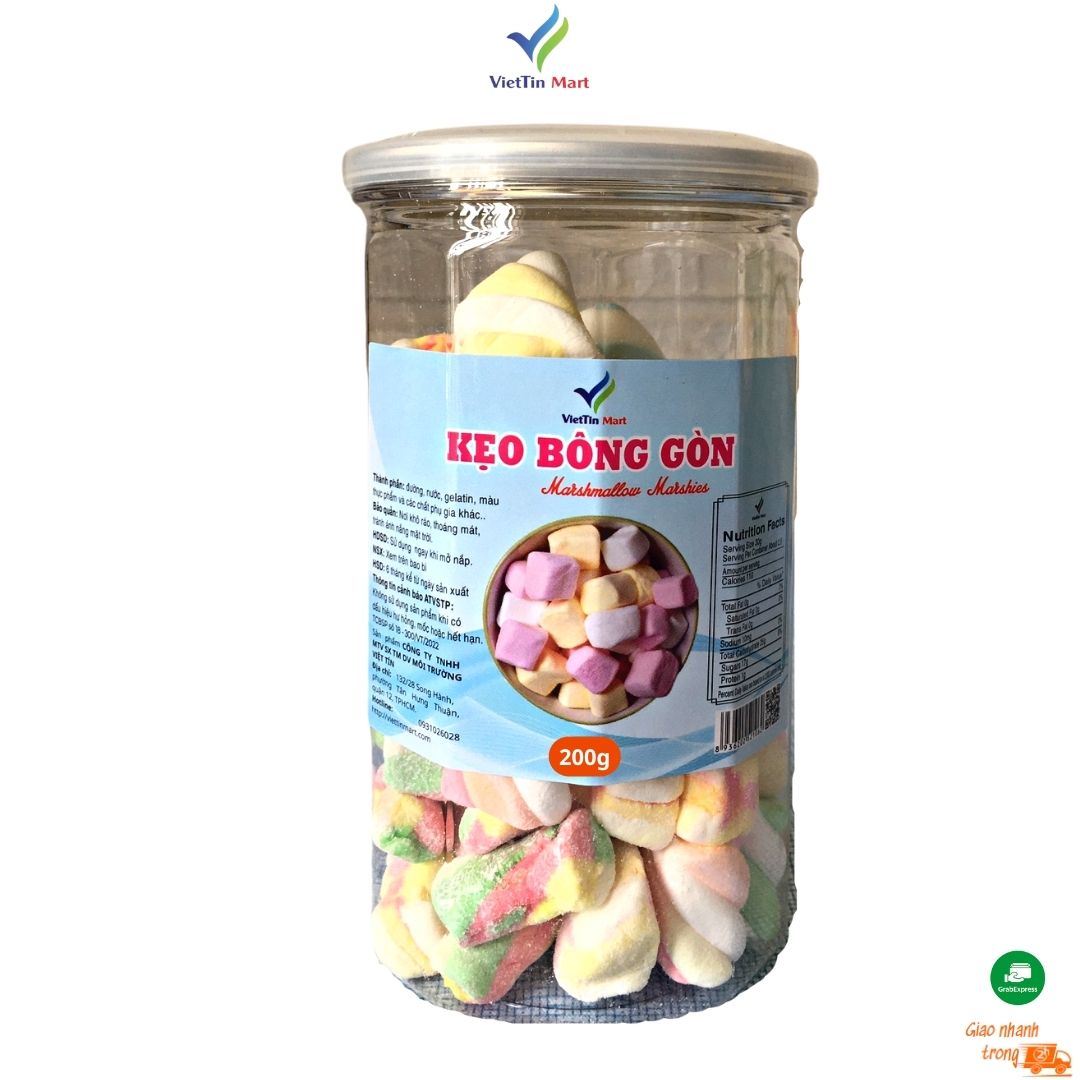 200g Kẹo bông gòn xốp mịn, xốp dẻo marshmallow