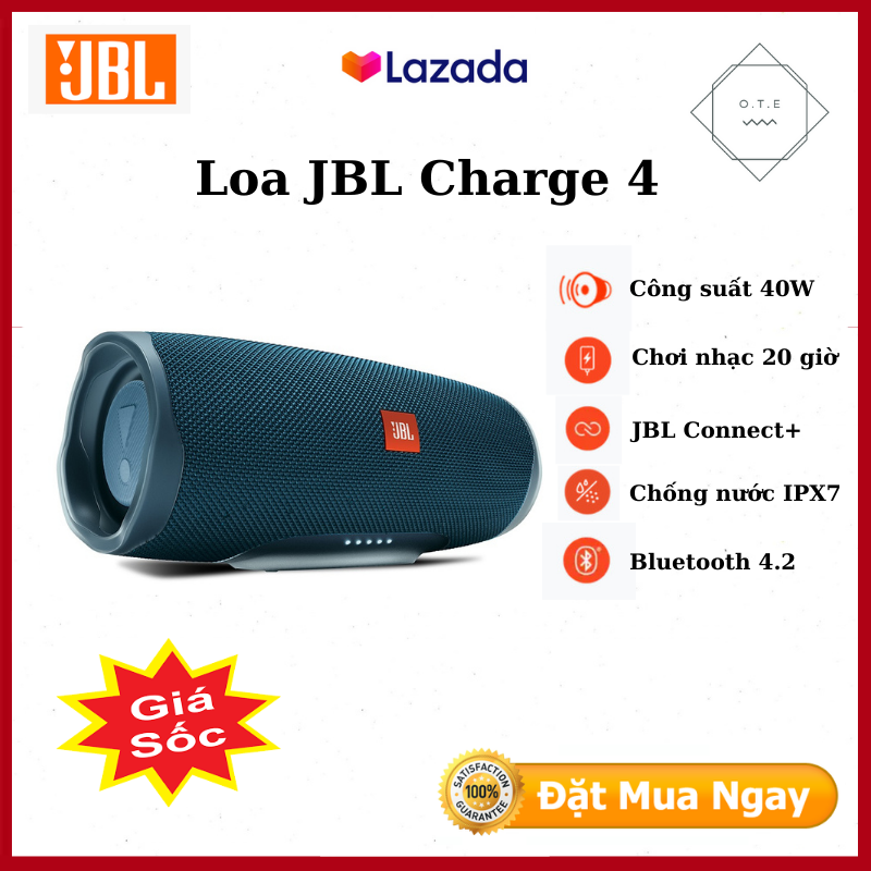 Loa bluetooth không dây công suất lớn jbl charge 4, kết nối bluetooth 4.2 nhanh chóng, chống nước chuẩn ipx7, pin 7500mah, loa cầm tay cực xịn xò, loa vi tính, loa để bàn. bảo hành trọn đời sản phẩm