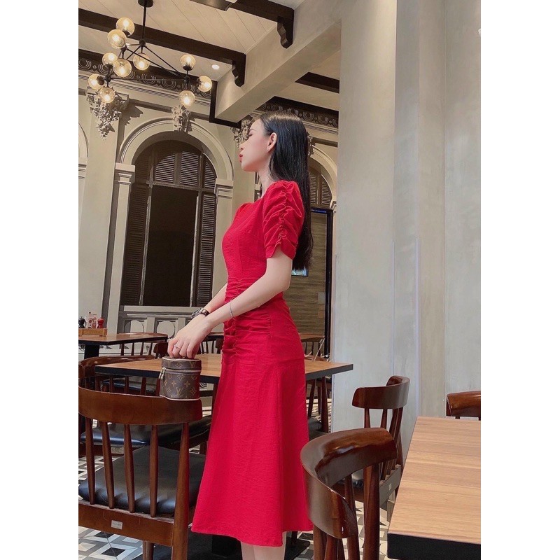 Đầm cổ tròn tùng nhúng 3 màu