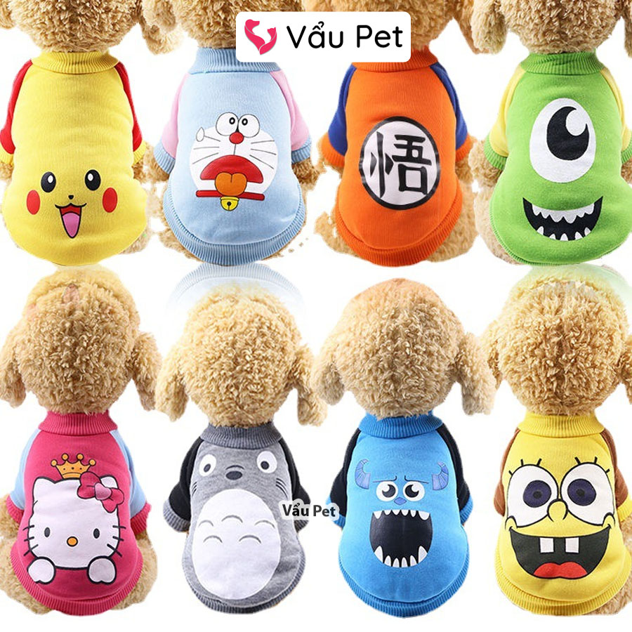Áo cho chó mèo nỉ hình ngộ nghĩnh mùa đông - quần áo cho chó mèo thú cưng vẩu pet shop