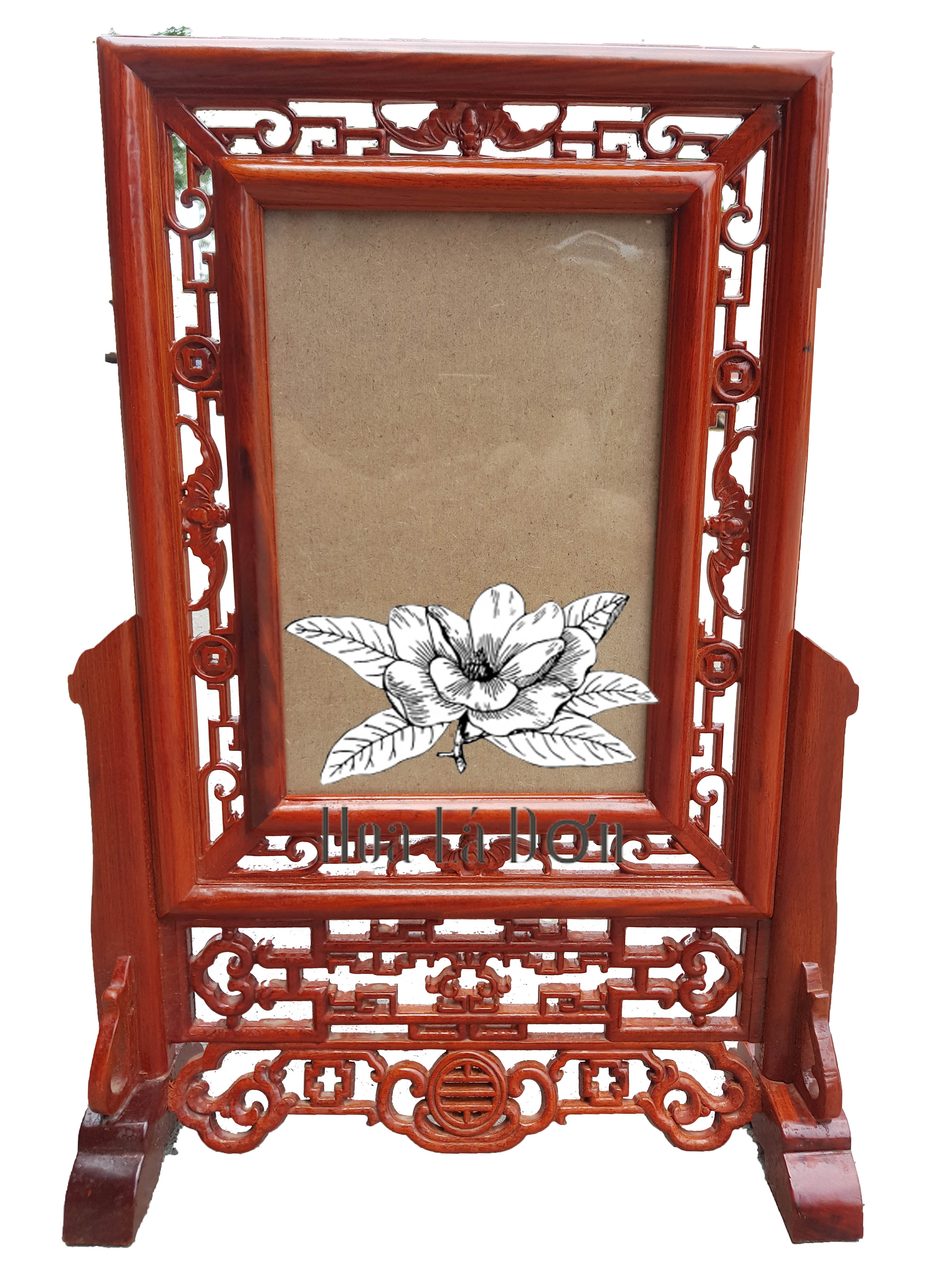 Khung ảnh thờ trạm dơi gỗ hương,Khung hình thờ kép tiền gỗ lọng lỗ