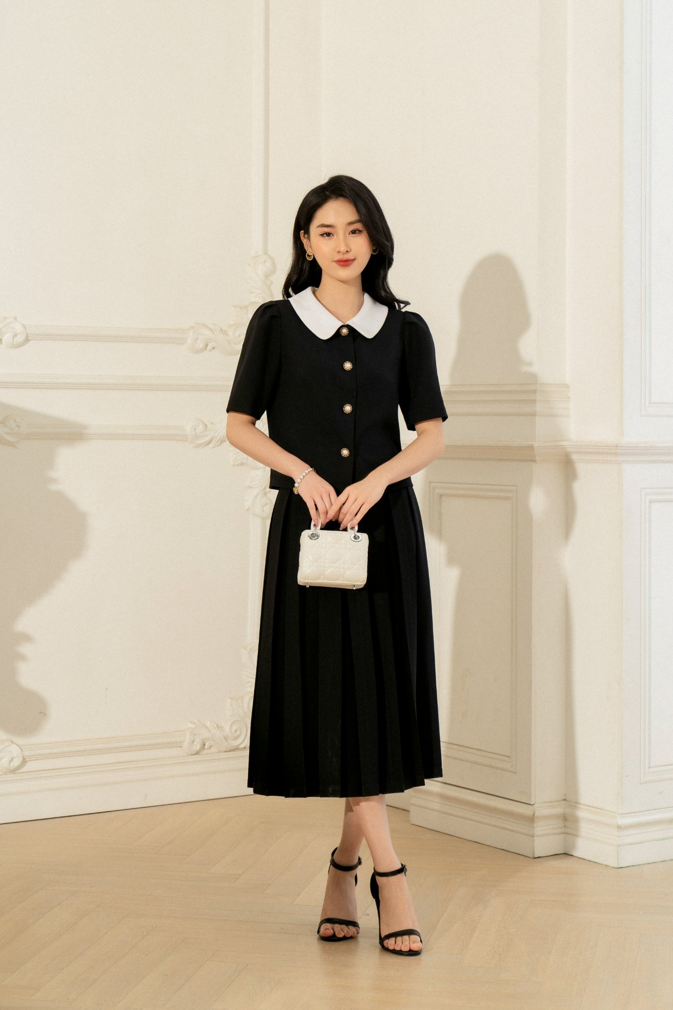 Áo sơ mi cổ đức phối tay ly TIINSTORE  AHN332