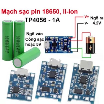 Mạch Sạc Pin TP4056 cổng USB micro B / Type C (Có / Không IC bảo Vệ )