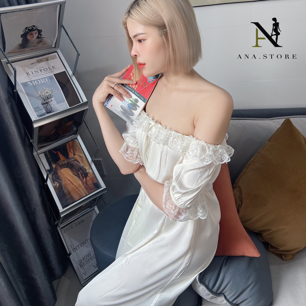 Đầm Trắng suông phối ren tay bí cao cấp