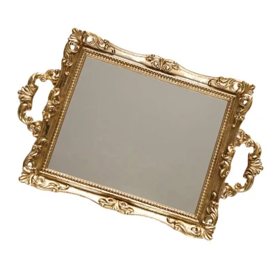 Vanity Mirror Tray Decorative Mirror for Perfume Organizer Serving Tray with Handle Jewelry Dresser Makeup Dish Plate
