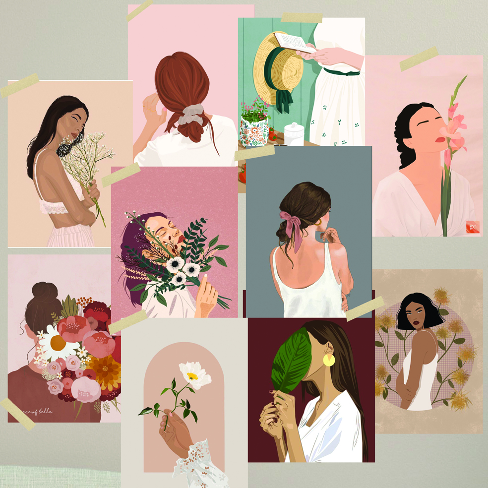 Ảnh dán tường decor Postcard Cô gái trang trí phòng