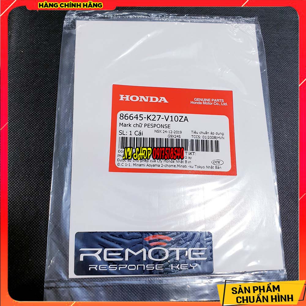 TEM HONDA CHÍNH HÃNG - TEM THÔNG SỐ REMOTE RESPONSE KEY