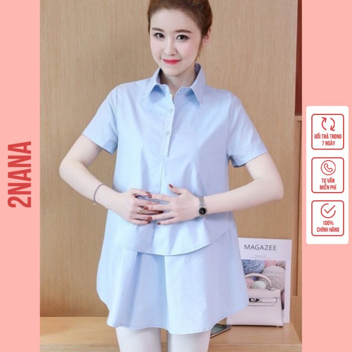 Áo Bầu sơ mi cộc tay - Áo Sơ bầu chất mềm mát