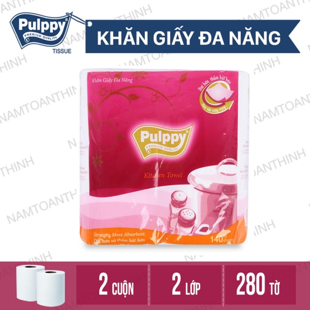 Giấy bếp pulppy supreme xanh và đỏ/ khăn giấy bếp (2 cuộn/bịch)