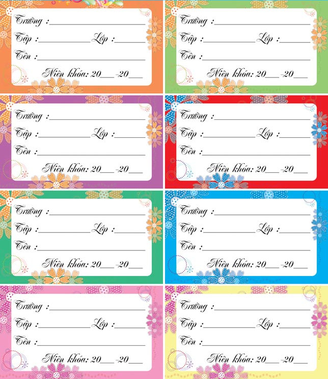 Nhãn vở bóc dính 4 cái / xấp (20-32 cái)