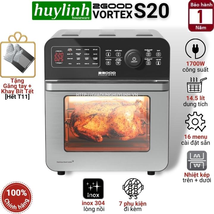 [Voucher 350k] Nồi chiên không dầu điện tử 2Good Vortex S20 - 14.5 lít - Tặng găng tay - 16 chức năng