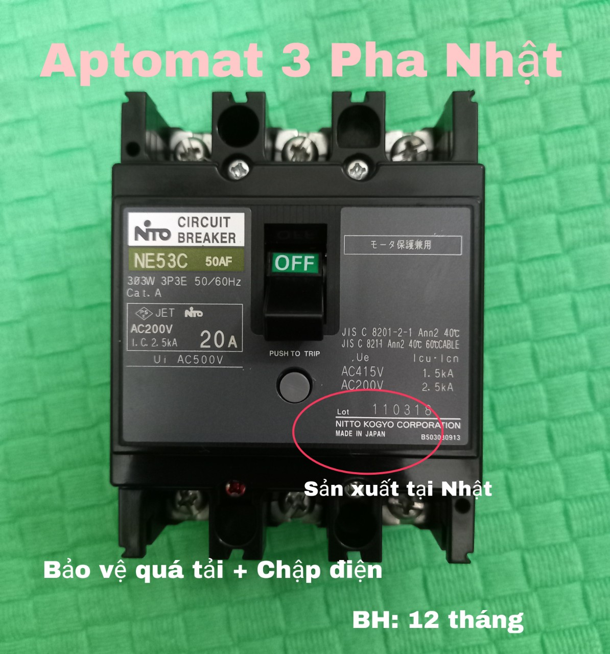 APTOMAT 3 PHA NHẬT BẢN 20A MCB