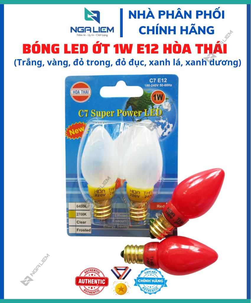 Bóng Led Ớt 1W E12 (Cà Na) Hòa Thái (2 Cái/Vỉ)