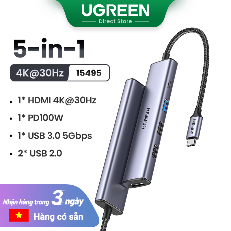 UGREEN 5-in-1 USB C HUB 4K30HZ Type-C to HDMI Adapter for SAMSUNG S23 S22 S21 Laptop SD TF Dock  Splitter for MacBook iPad Pro Air Huawei Model:15495