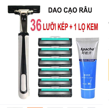 [TẶNG KÈM TUÝT KEM TẠO BỌT] Bộ dao cạo râu và 36 lưỡi dao kép thay thế tiện lợi, an toàn, êm ái cho da, dễ dàng thay lưỡi
