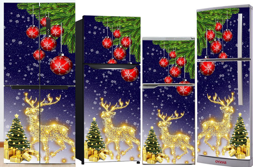 Decal Cao cấp dán tủ lạnh chống thấm mẫu noel 2022