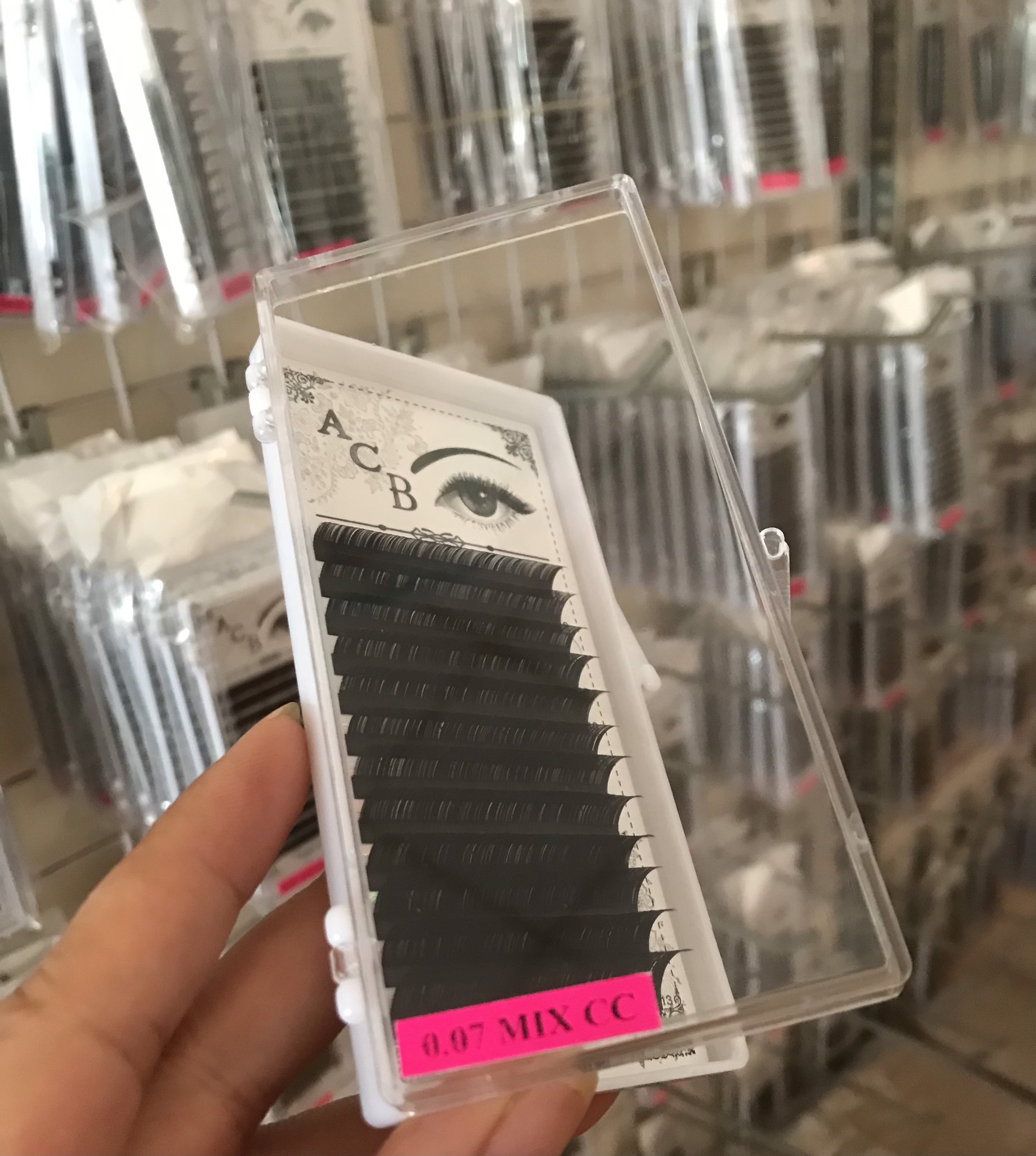 Mi Khay Mix Size_Độ Cong C,CC,D,Chất Mi Silk Hàn,Mềm,Đen,Dễ Bắt Keo, Nối Classic,Chật Sợi Tạo Fan,Tập Nối_Mi ACB_Lông Mi Nhiều Size