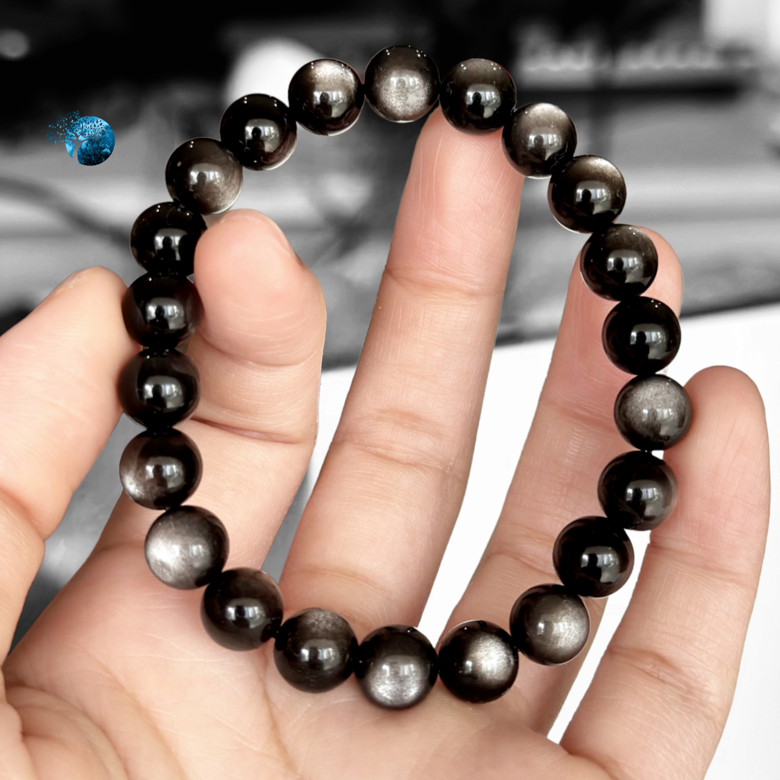 Vòng tay đá silver obsidian 8mm