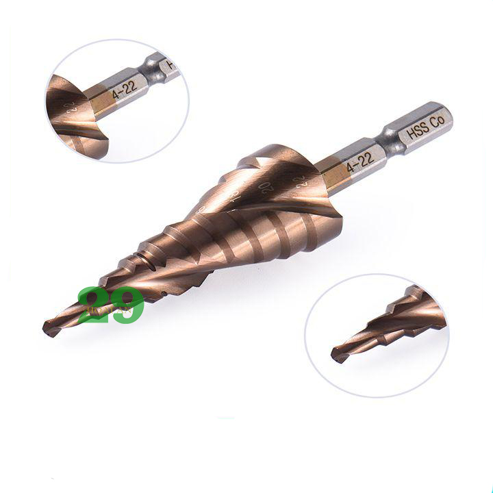 Mũi khoan bước tháp hss coban m35 4 - 22mm chuyên khoan inox.. tặng găng tay bảo hộ