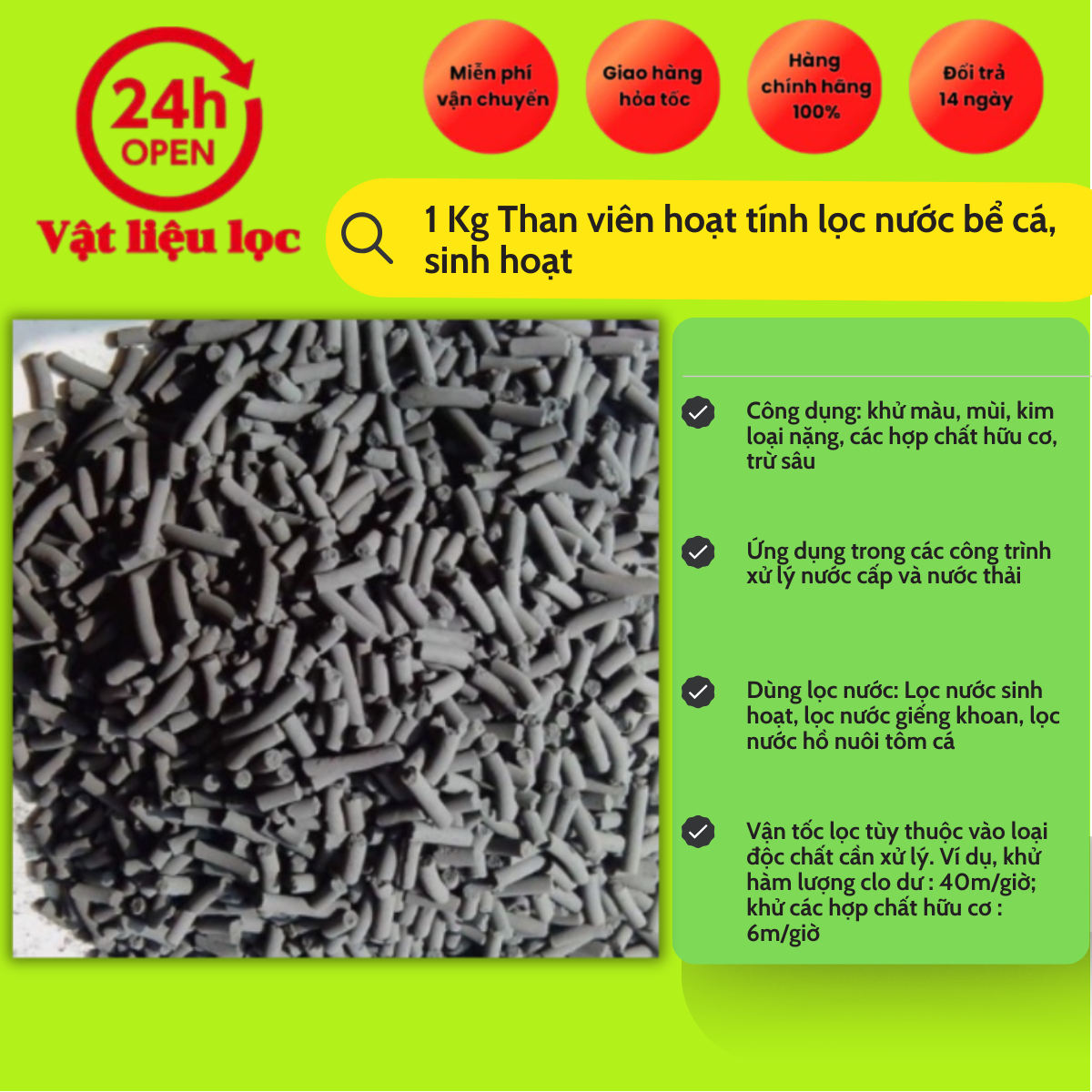 1kg Than Hoạt Tính Lọc Nước Hồ Cá Bể Cá