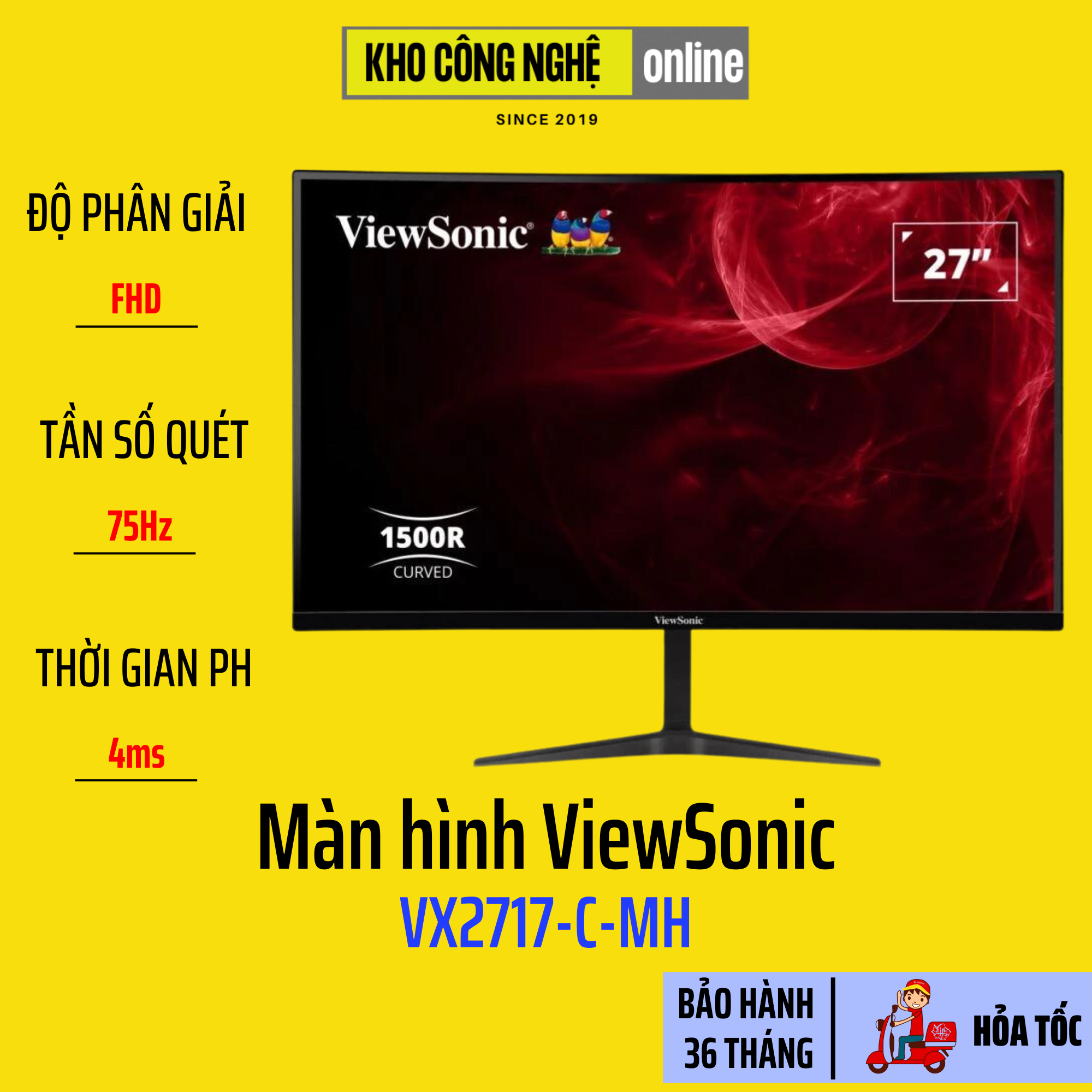 Màn hình cong viewsonic vx2717-c-mh 27 inch, superclear® va, 75hz