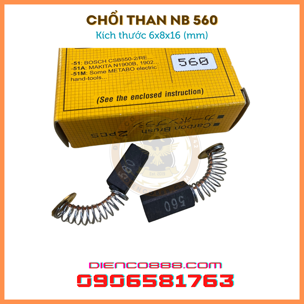 (Chính hãng) Chổi than 560 NB 6x8x16mm (có bán 10 cặp)
