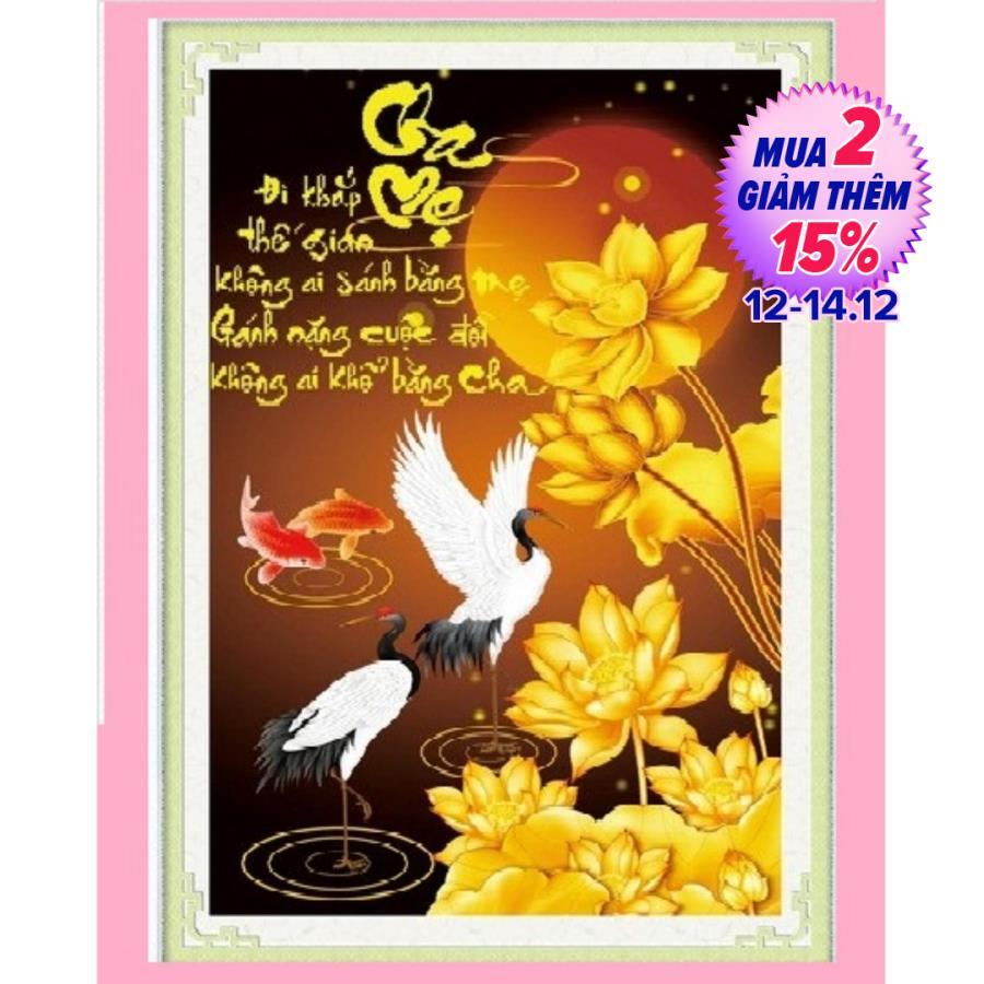 Tranh thêu chữ thập thư pháp cha mẹ 222914 KT:46x66cm