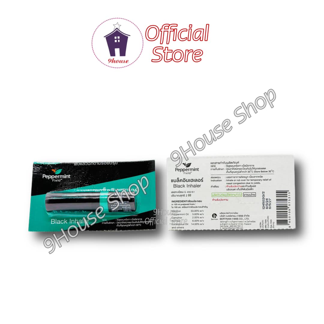 (Black) 01 Ống hít ĐEN 2 Đầu Black Inhaler Peppermint Thái Lan