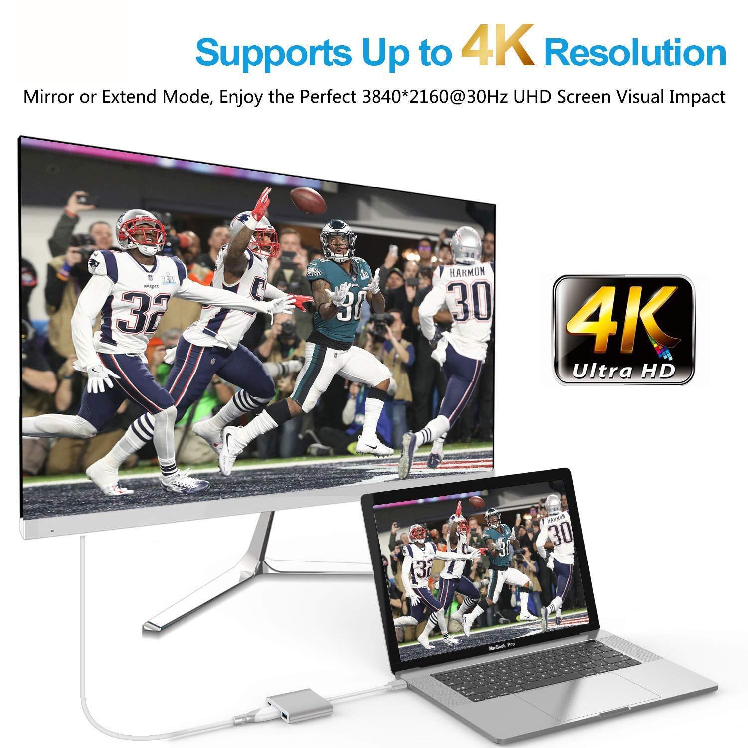Cáp chuyển USB Type C to HDMI 4K + USB 3.0 + USB C