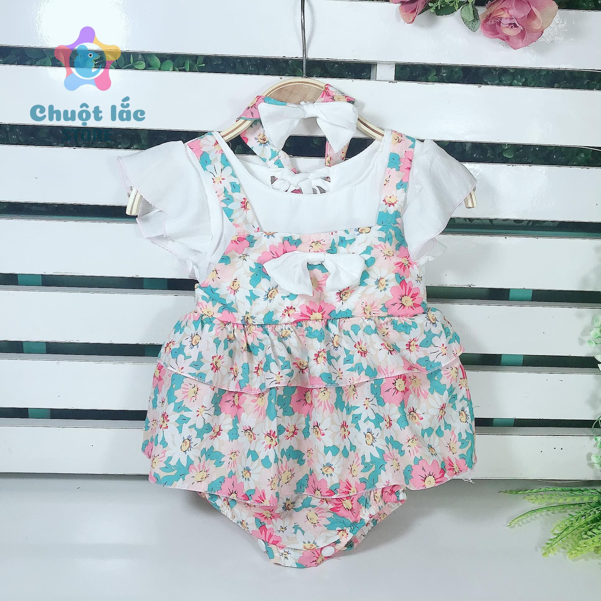 Body cho bé gái sơ sinh đến 1 tuổi bộ áo liền quần kiểu váy 2 tầng chất đũi lụa mềm mại