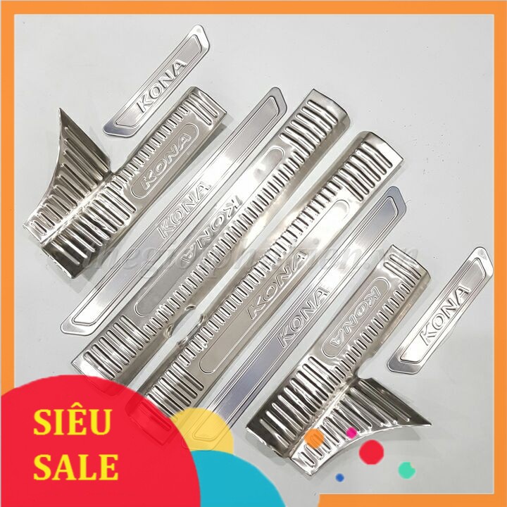 Bộ Ốp bậc cửa, Nẹp bước chân Hyundai Kona Mẫu INOX 8 chi tiết giá rẻ