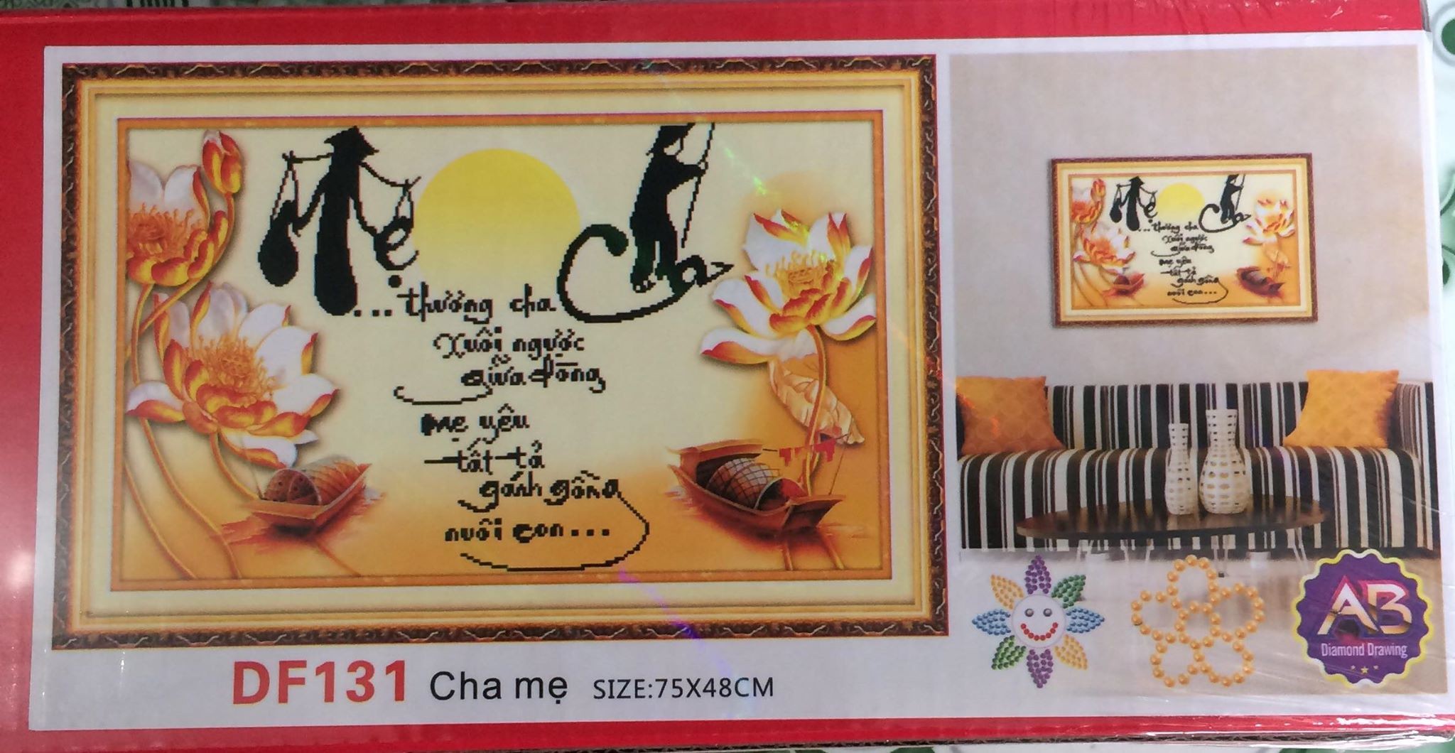 Tranh đính đá Cha Mẹ DF131 ( 75x48cm)