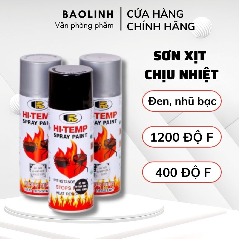 Sơn Chịu Nhiệt Hi-temp Bosny - Sơn Xịt Nhiệt Độ Cao 400-1200 độ F Màu Đen