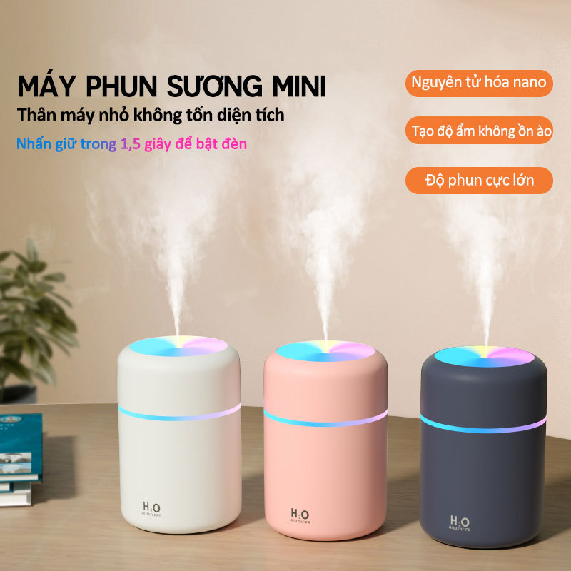 Máy phun sương mini nano, xông hơi tinh dầu, tạo độ ẩm không khí làm mát cấp ẩm cho da, dung tích 300ml, sạc cổng USB