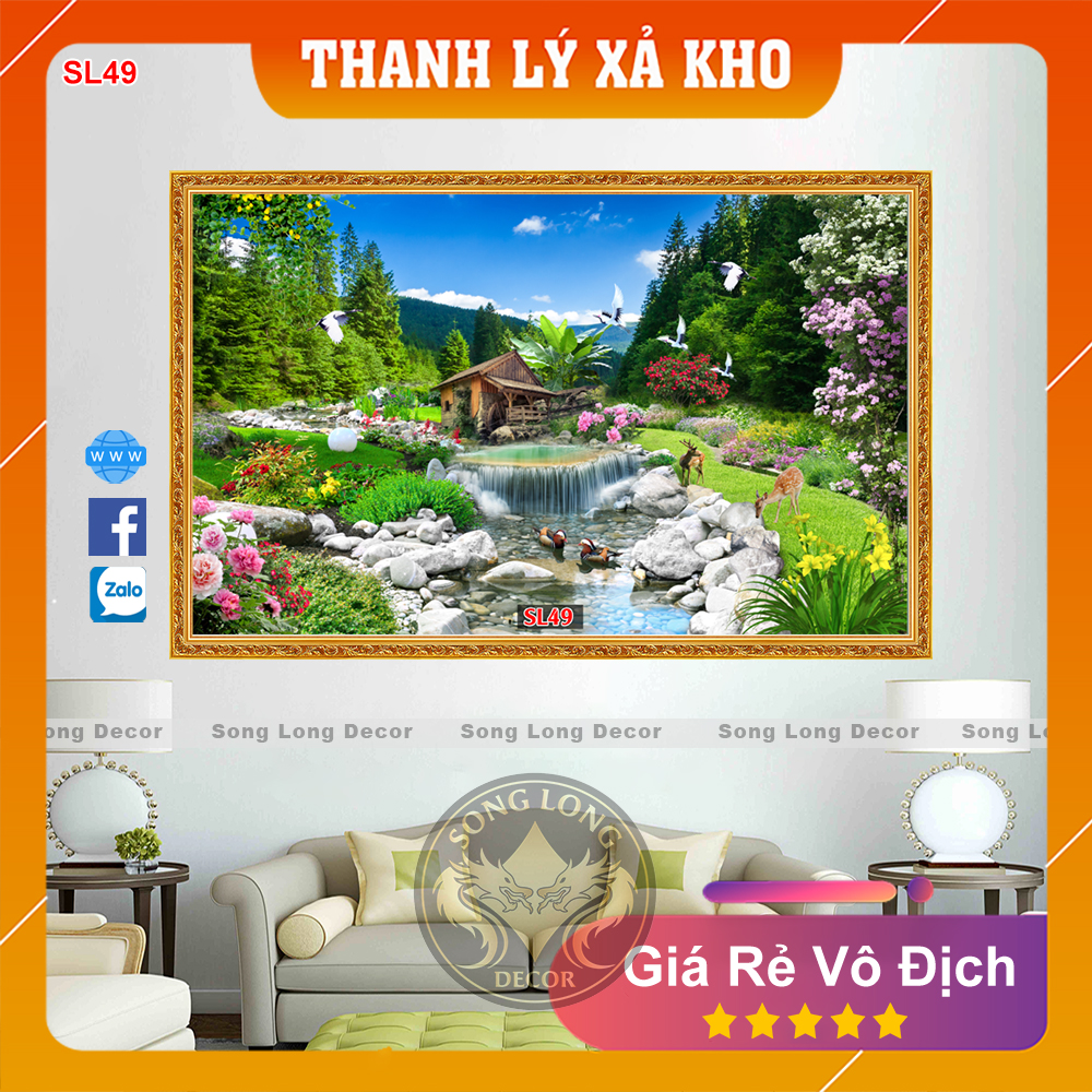 Tranh Dán Tường Phong Cảnh Non Nước Hữu Tình- SL49-Tranh 3d Phòng Khách- Song Long Decor