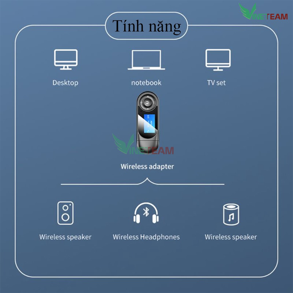 Bộ Thu Phát Âm Thanh Lcd T13 Usb Bluetooth 5.0 3.5Mm -Dc4352