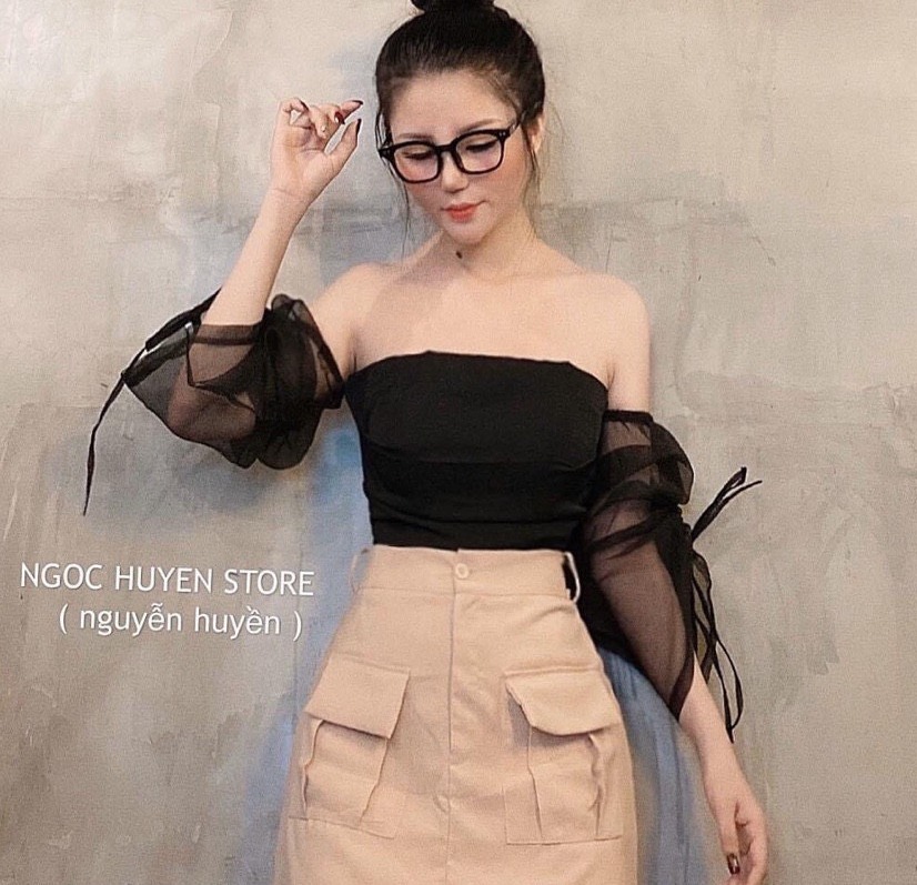 Áo trễ vai xinh màu đen siêu hot hit tôn dáng