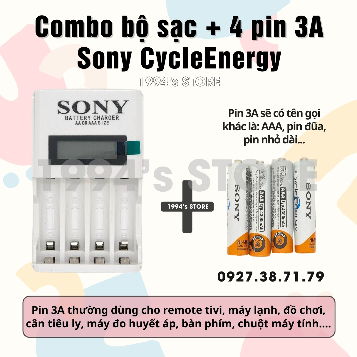 Freeship combo bộ sạc + 8 pin aaa 3a hoặc 8 pin aa 2a sony - sạc nhanh tự ngắt khi đầy, đèn led báo trạng thái sạc