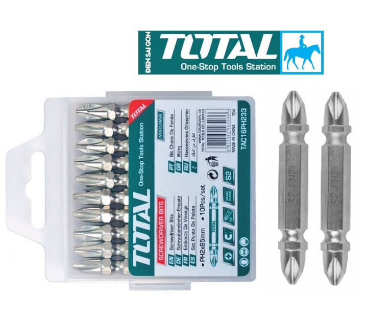 Bộ 10 mũi 2 đầu bake bắt vít PH2+PH2 65mm Total TAC16PH233