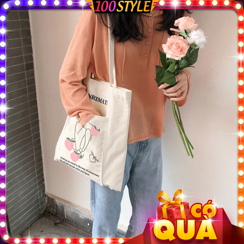 Túi vải tote henrimatisse cô gái quả đào - 100style