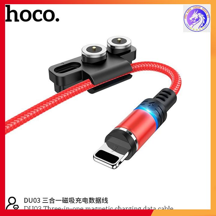 Cáp sạc nam châm 3 in 1 2a hoco du03 thay đổi 3 đầu lightning/type-c/micro đầu sạc từ tính dễ sử dụng - hàng chính hãng