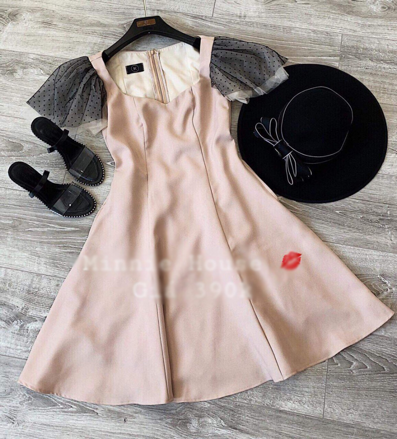 Đầm Nữ Xòe Phối Lưới Tay Thời Trang  Mới Pk Đ37