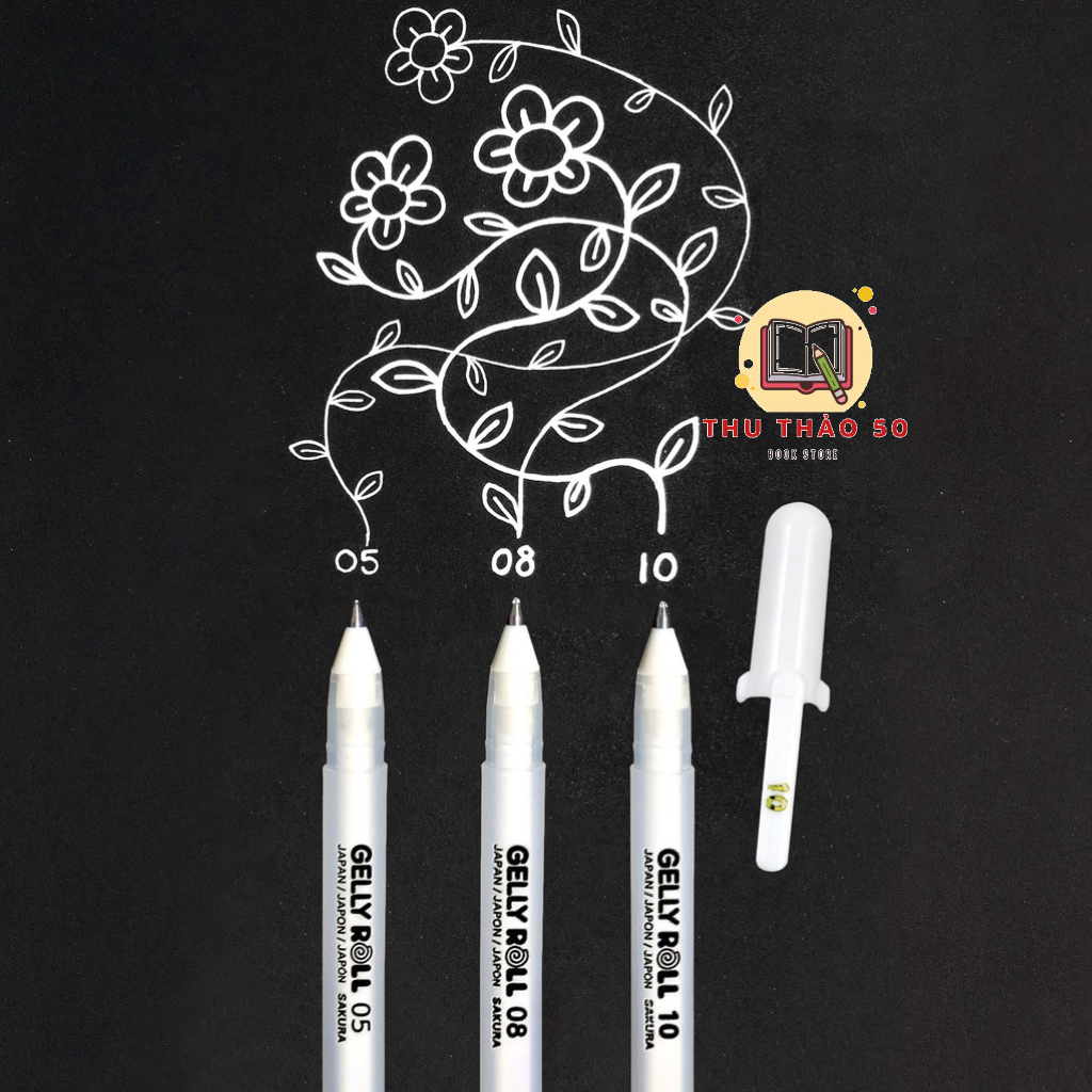 Bút bi gel nước mực màu trắng nhật bản japan sakura gelly roll nét 0.5-0.8-1.0mm